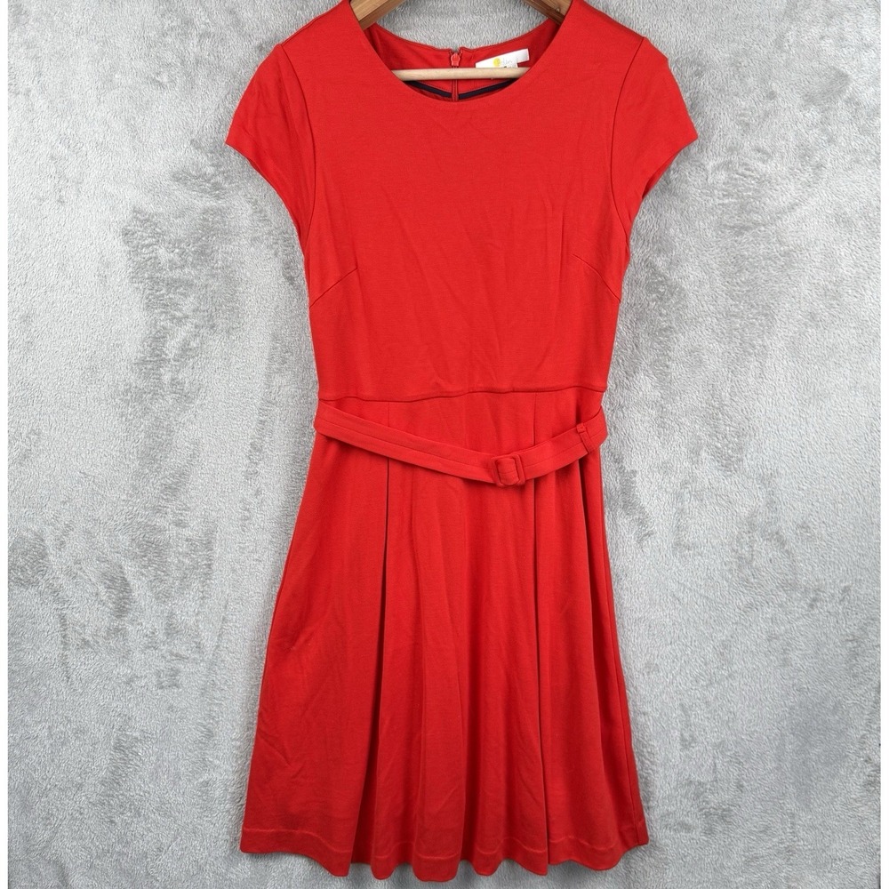 Boden Dress Women 8 Red Ponte Knit Belted Fit & Flare S/S Stretch Casual Classic - Picture 3 of 14